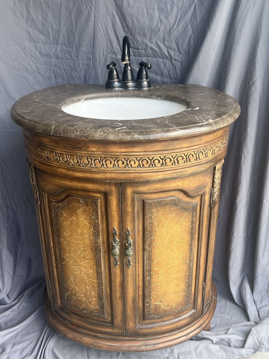 French Provincial Marble Top Bathroom Vanity with Moen Faucet