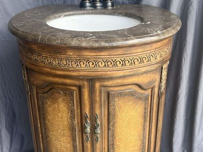 French Provincial Marble Top Bathroom Vanity with Moen Faucet