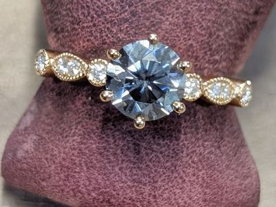 Vintage Blue-Grey Moissanite Engagement Ring