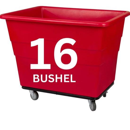 16 Bushel Heavy-Duty Rolling Utility Cart - 1,000 lb Capacity, Poly Box, Steel Base, Casters, Red