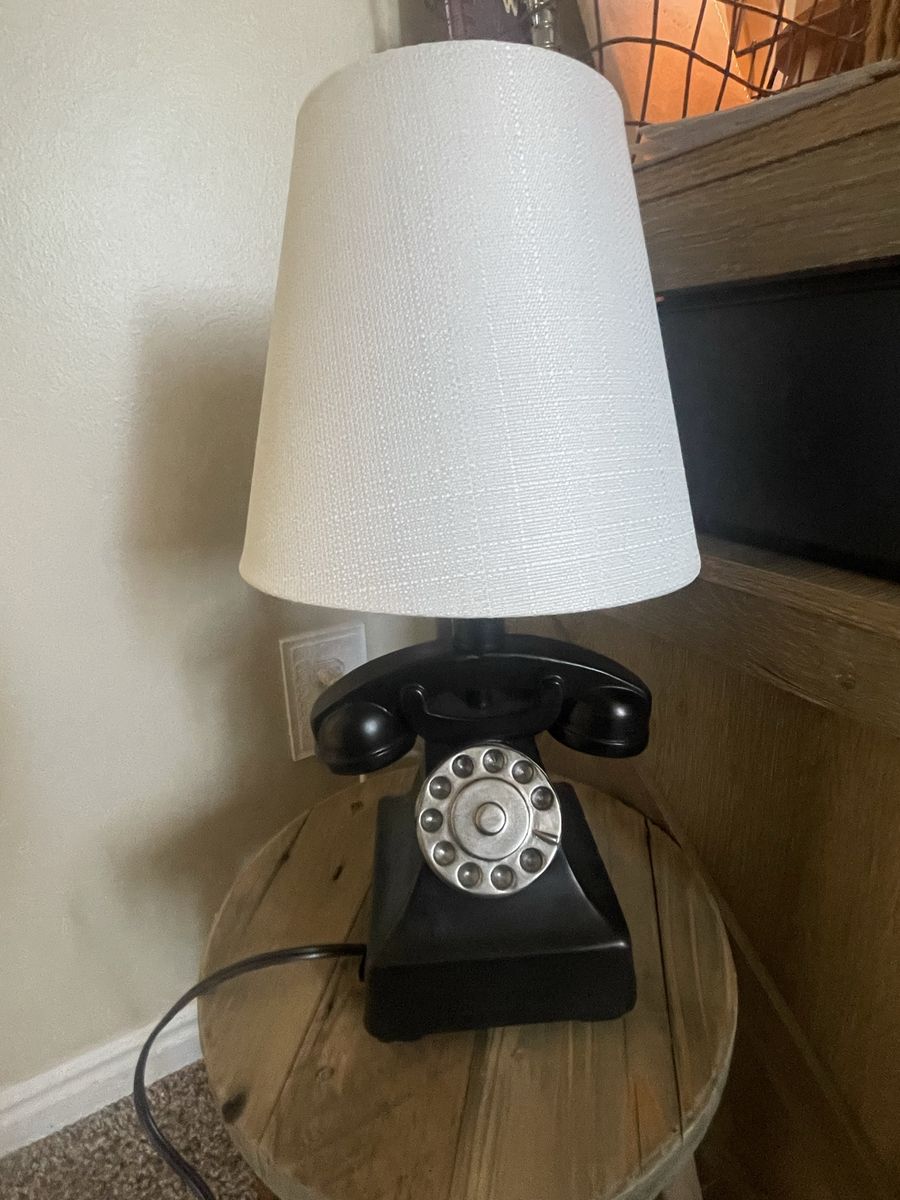 Vintage Style Rotary Telephone Desk Lamp with White Shade - Unique Home Decor