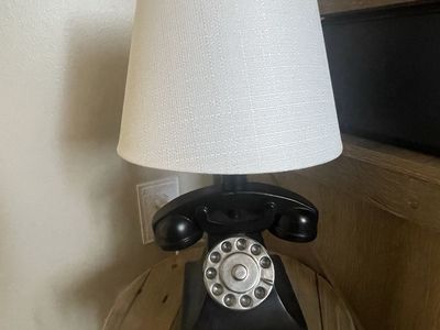 Vintage Style Rotary Telephone Desk Lamp with White Shade - Unique Home Decor