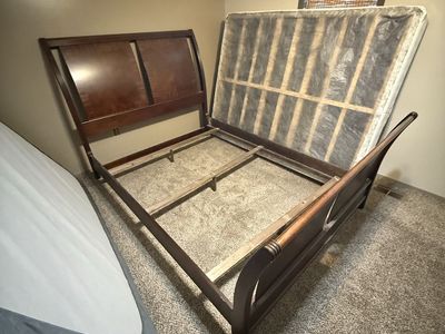 Dark Wood Sleigh Bed Frame with Headboard and Footboard