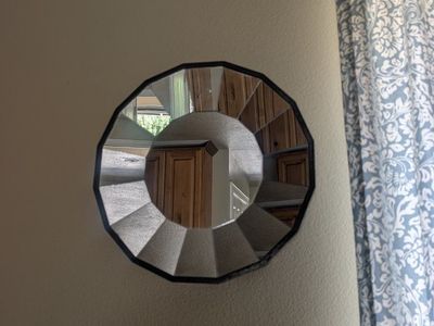 Pair of Small Mirrored Wall Decor, Octagonal Beveled Edge Design