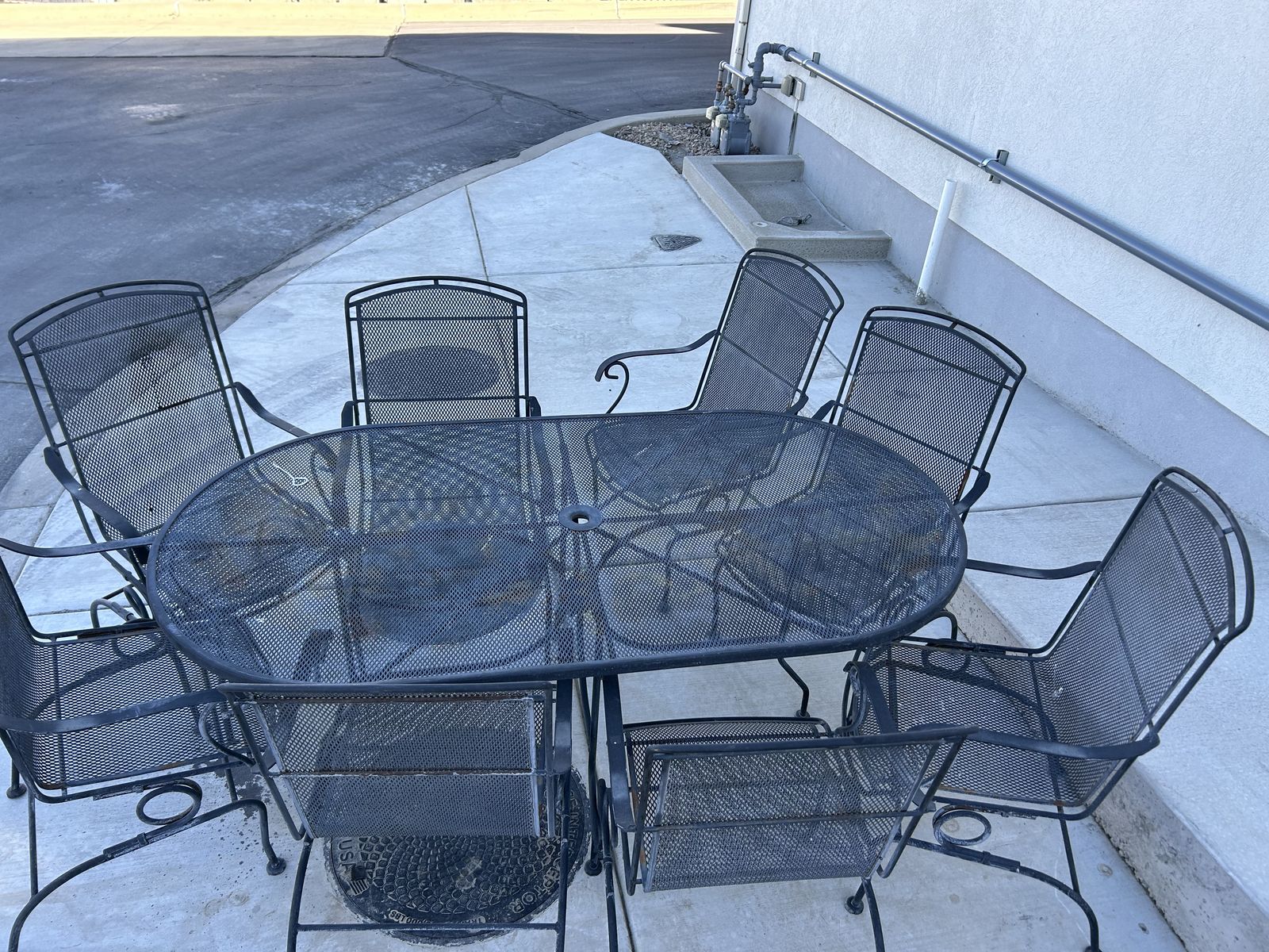 Table 8 Chairs Iron Black Mesh Patio Set Outdoor Dining