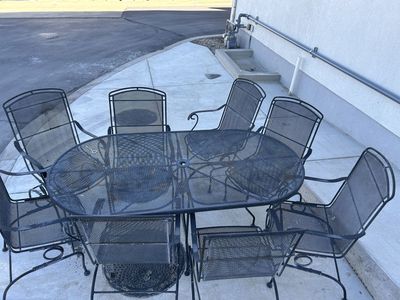 Table 8 Chairs Iron Black Mesh Patio Set Outdoor Dining