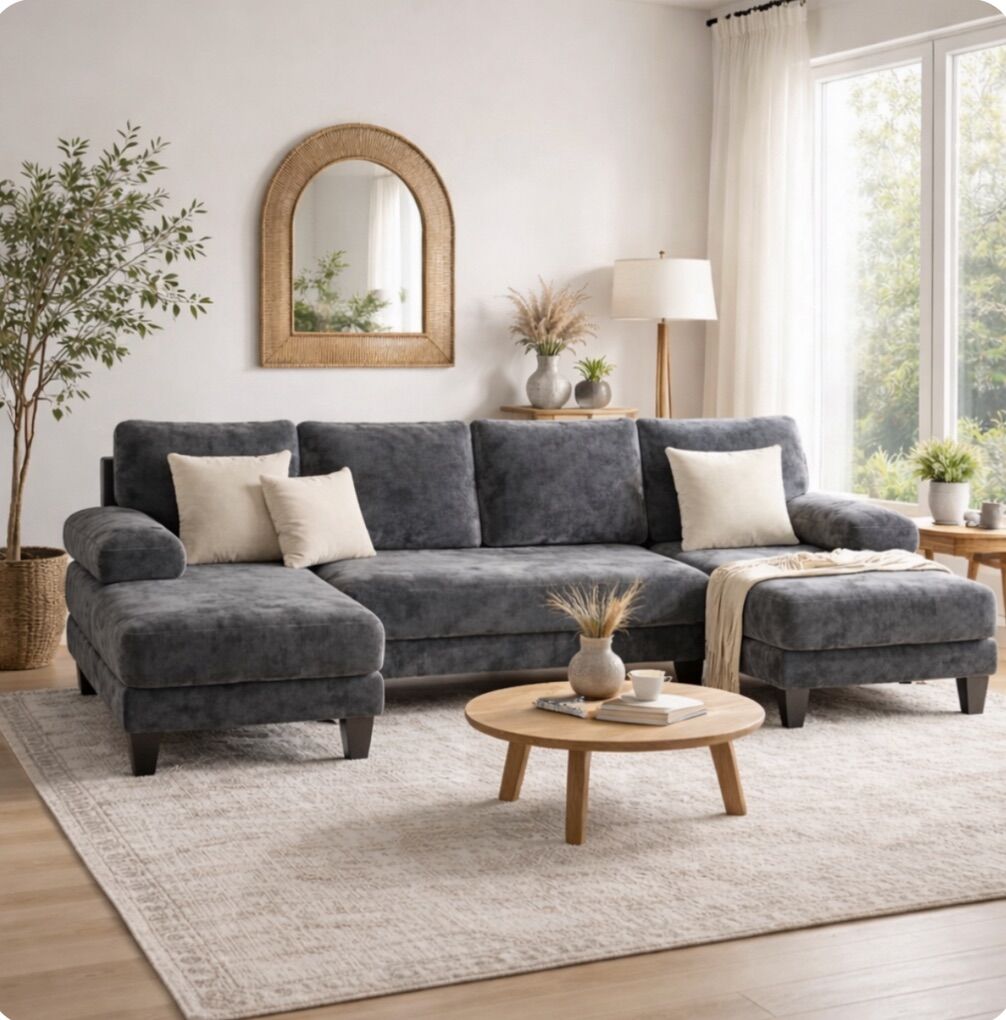 NEW 112 U-sectional Dark Gray Sofa Soft Velour