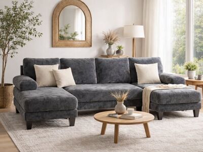 NEW 112 U-sectional Dark Gray Sofa Soft Velour