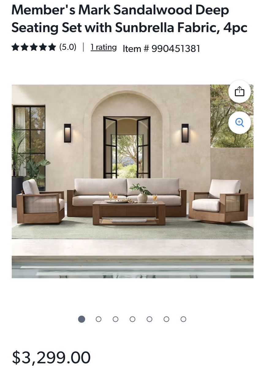 Member's Mark Sandalwood Deep Seating Set - 4pc Outdoor Patio Furniture w/Sunbrella Fabric