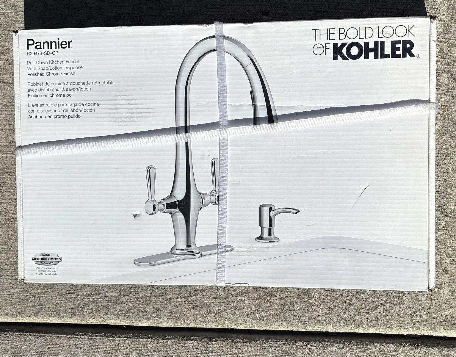 NEW KOHLER Pannier Polished Chrome 2 Handle Pull Down Sprayer Kitchen Faucet
