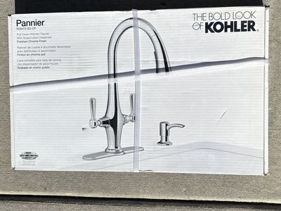 NEW KOHLER Pannier Polished Chrome 2 Handle Pull Down Sprayer Kitchen Faucet