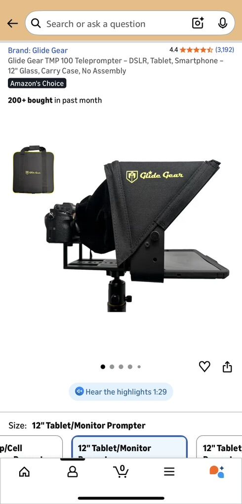 Glide Gear TMP 100 Teleprompter 12 Glass