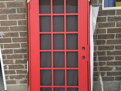 New red aluminum security screen door 36” x 80” RH