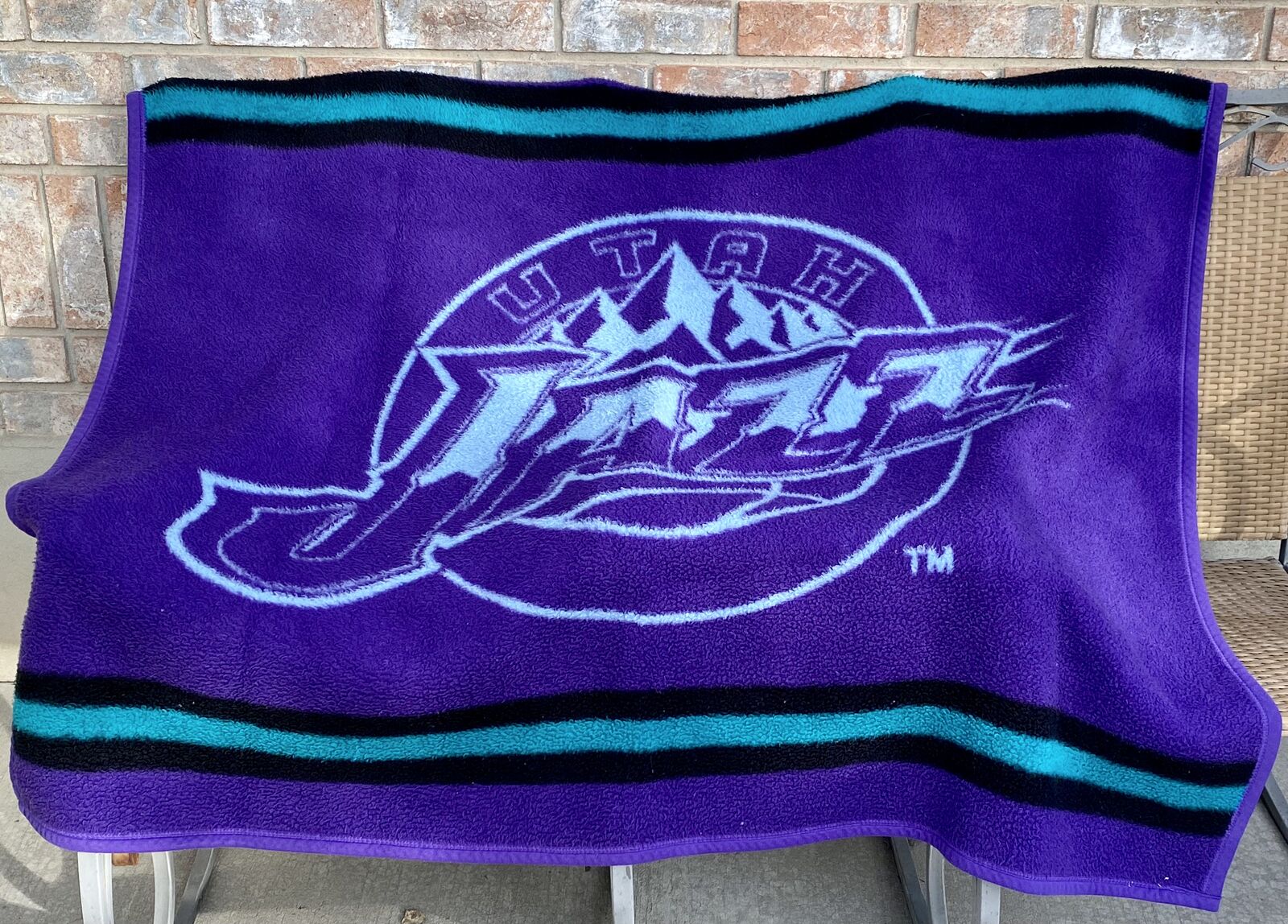 1990s Utah JAZZ NBA Logo Throw Blanket 48x56 Blue And Purple - Collectors - Elsewhere $50 - C PIX