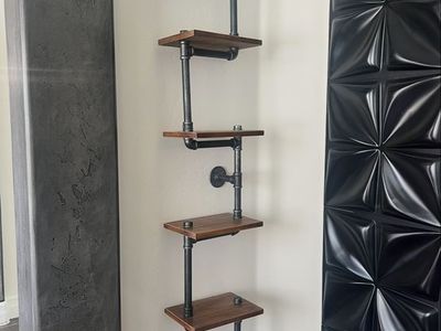 Set of two Industrial Pipe & Wood Corner Wall Shelf’s- 6-Tier and 3 tier Rustic Floating Storage Units