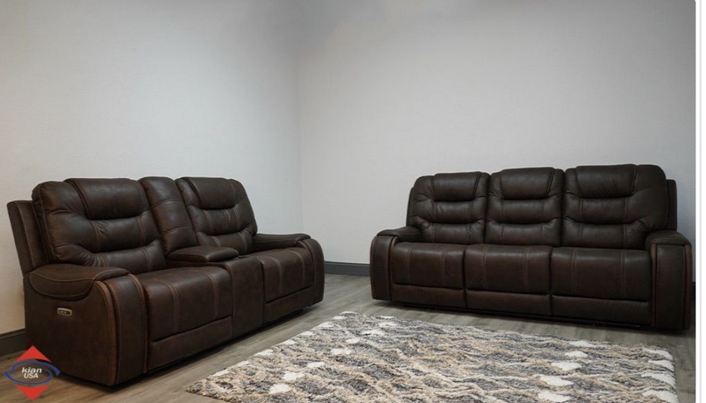 BRAND NEW! Full Power Adjust Brown Sofa Loveseat