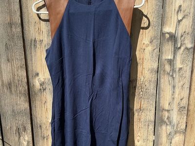 Lauren Ralph Lauren Navy Blue Sheath Dress Genuine Leather Shoulder Size 10