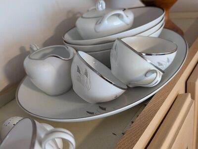 Vintage Fukagawa Arita Silver Wheat #928 China Set