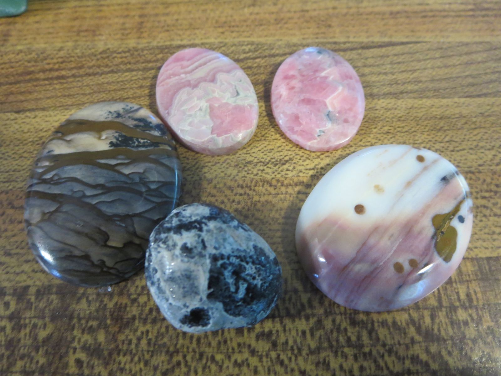 Polished Natural Stone Cabochons - Set of 5 Unique Gemstones for Jewelry Making & Crafts
