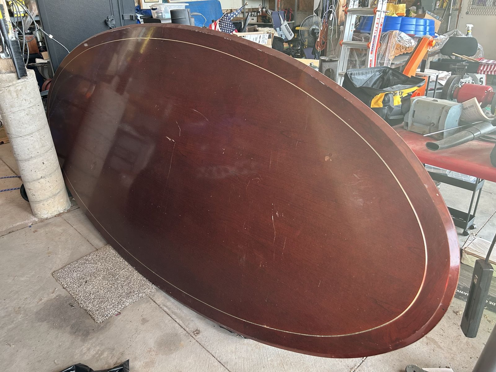Large Oval Solid Wood Table Top - 120" x 51.5" - Dark Wood Finish with Gold Accent