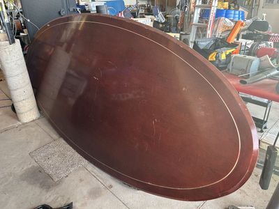Large Oval Solid Wood Table Top - 120" x 51.5" - Dark Wood Finish with Gold Accent