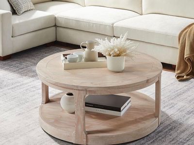 Brand new Round Wood Coffee Table - Two Tier 40" Diameter Rustic Whitewash