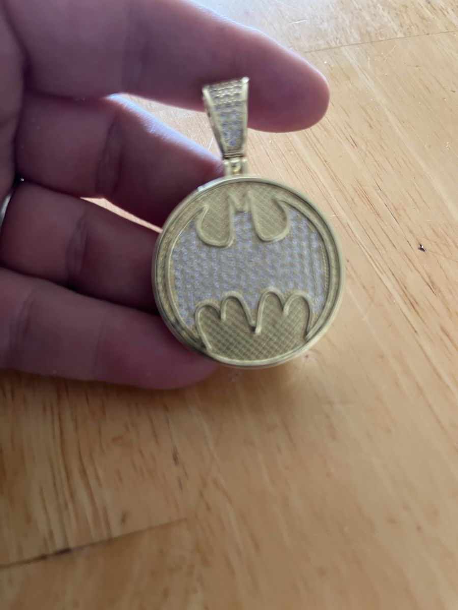 Gold-Tone Batman Logo Pendant Necklace with Rope Chain and Pave Stones