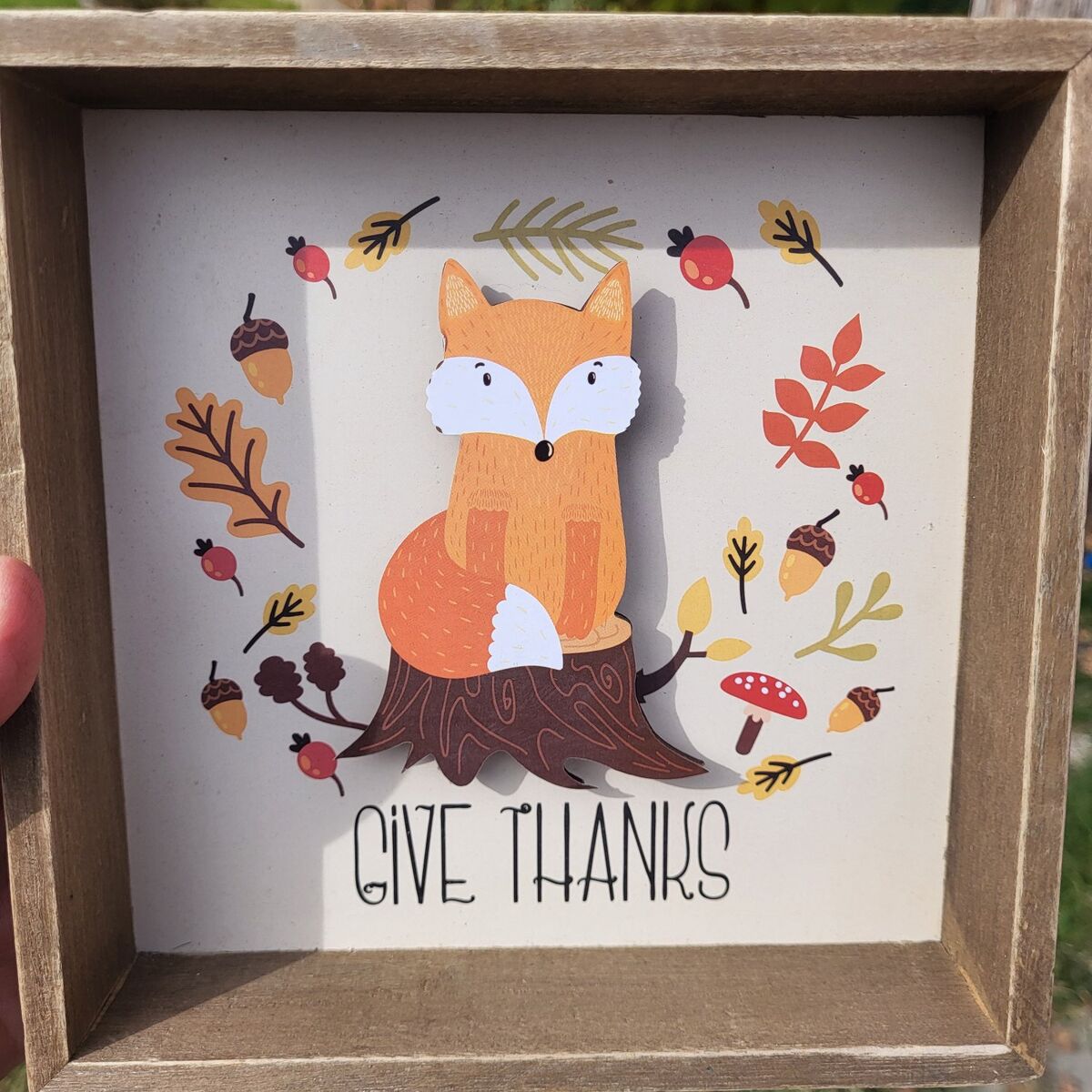 Give Thanks Fox wood sign