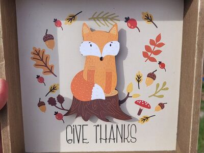 Give Thanks Fox wood sign
