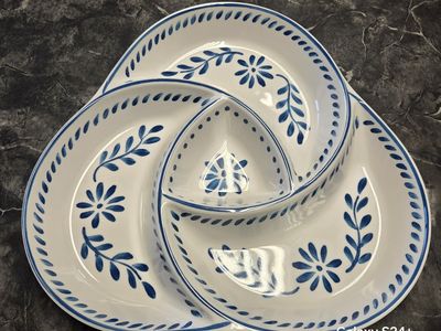White & Blue Floral Divided Serving Platter Tray