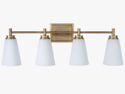 Modern 4 LIght Bathroom Vanity Brass Finish Cone Frosted Glass
