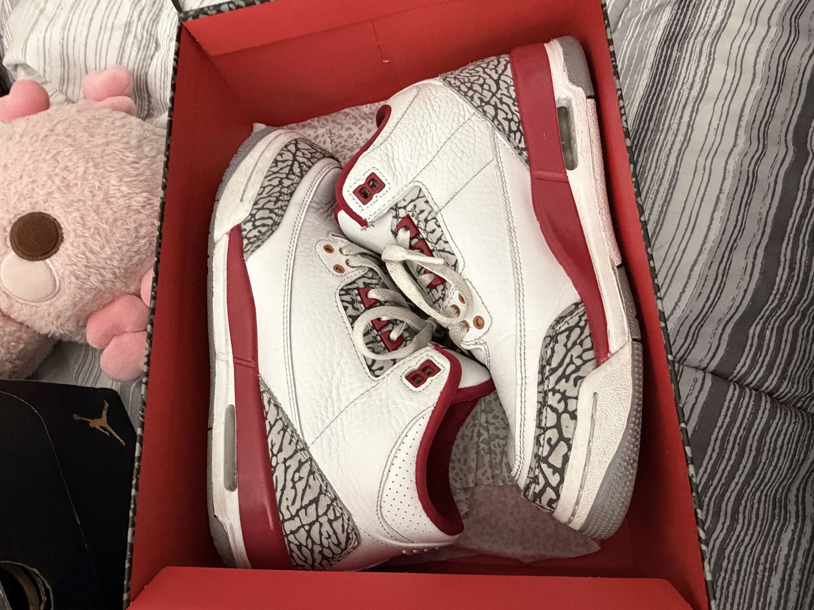 Nike Air Jordan 3 Retro GS White Light Curry Cardinal Red Size 6Y