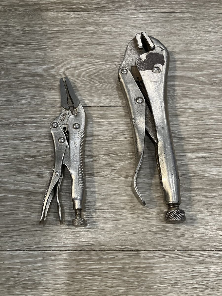 Snap-on Locking Pliers Set: Used Husky 6" Long Nose & DeWitt 10" Curved Jaw Vise Grips - Durable Hand Tools