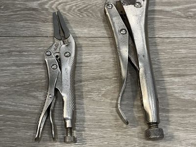 Snap-on Locking Pliers Set: Used Husky 6" Long Nose & DeWitt 10" Curved Jaw Vise Grips - Durable Hand Tools