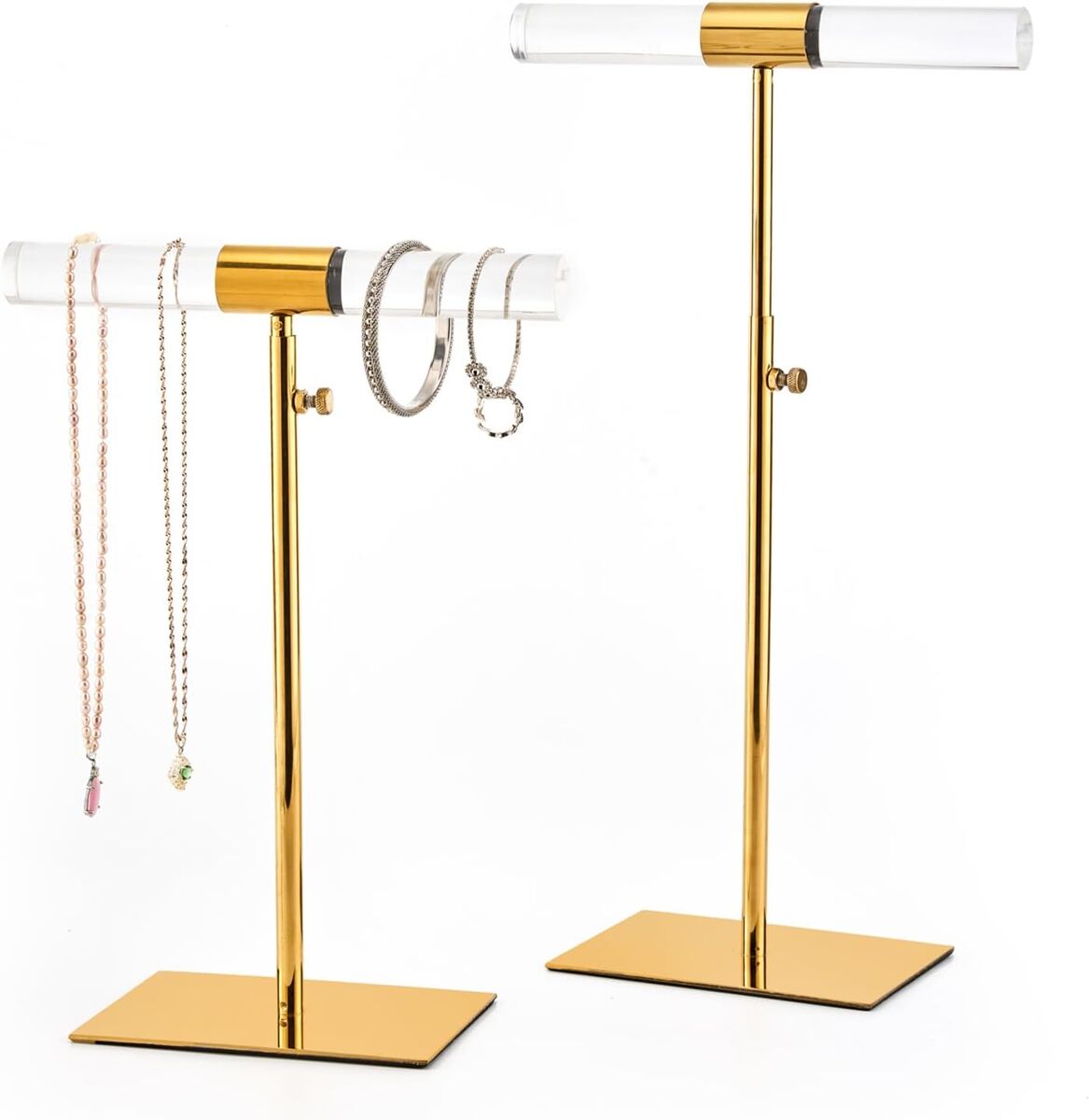 Set of 2 Gold Acrylic Display Stand Jewelry Towers Stands Stainless Steel Adjustable