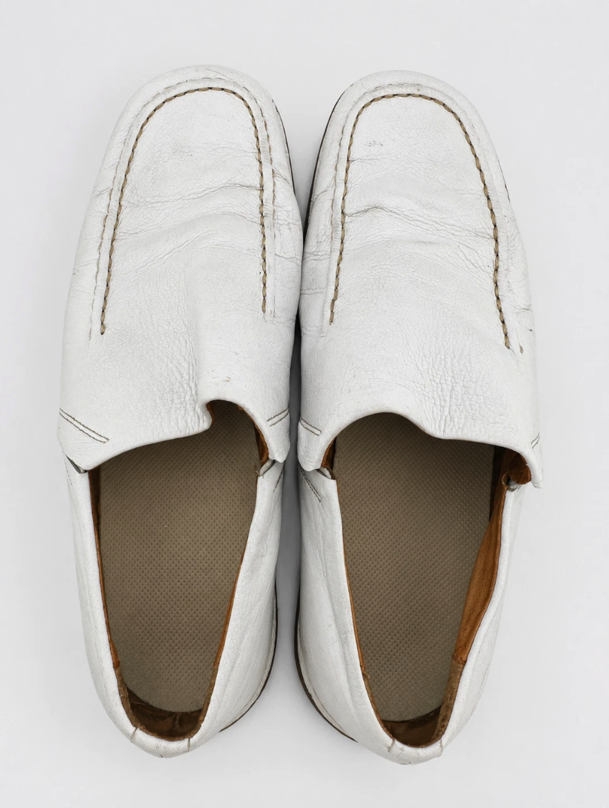 Hush Puppies Men's 8.5 White Leather Slip On Loafers Comfort Casual Shoes EU42