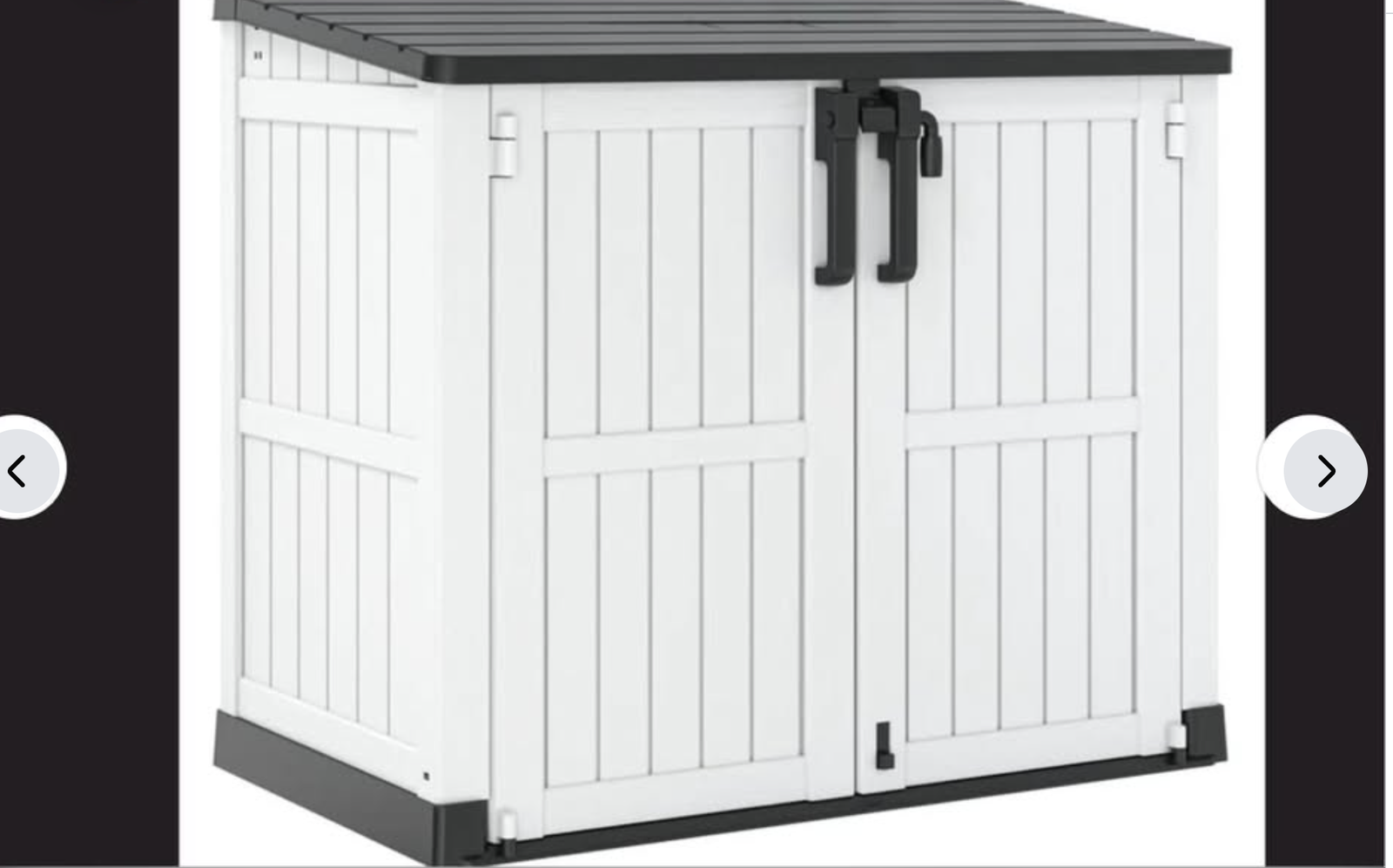 New in Box, ASH GRAY/BLACK. 51''W x29Dx43H Outdoor Resin Horizontal Storage Shed-280 Gallon