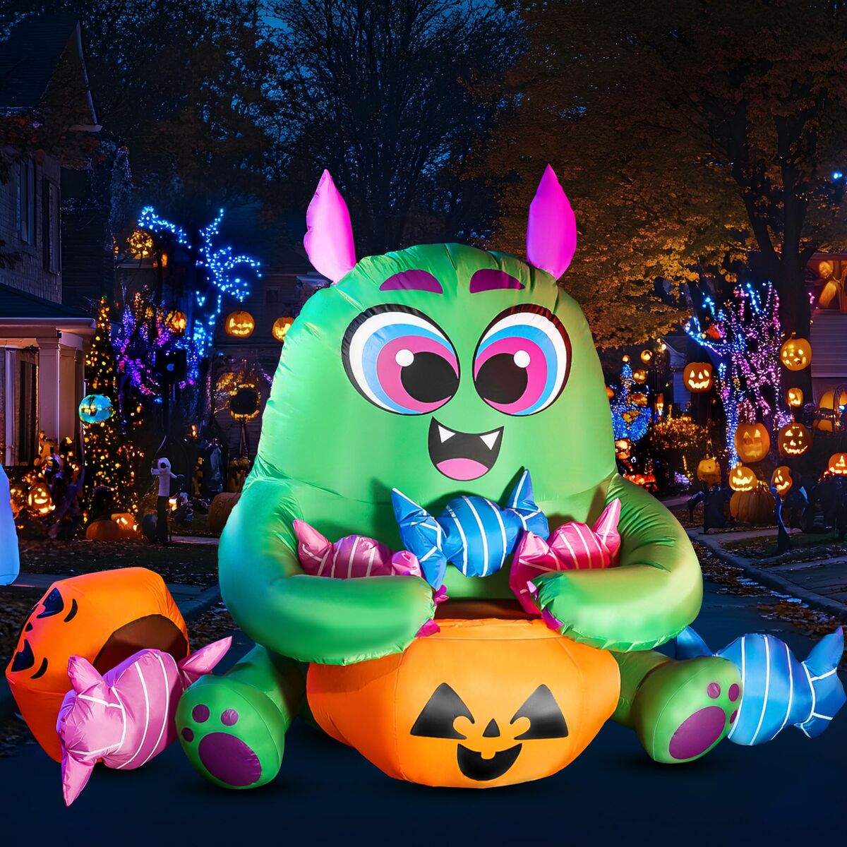 Halloween Trick Or Treat Monster Candy Inflatable  Blow Up Pumpkin Home Decor Decoration Yard Prop
