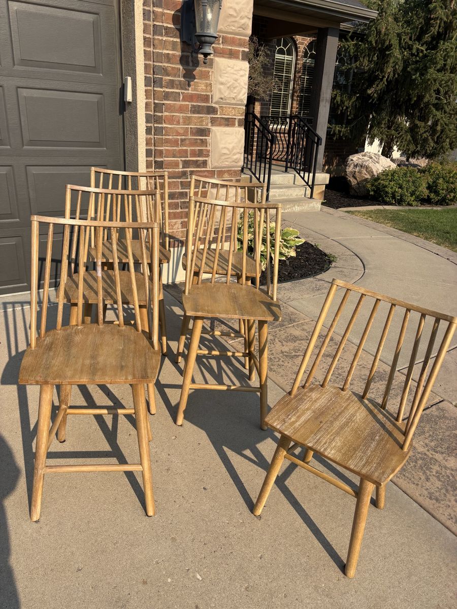 Set of 5 Mid-Century Modern Style Wooden Spindle Back Counter height Bar Stools and 1 Chair