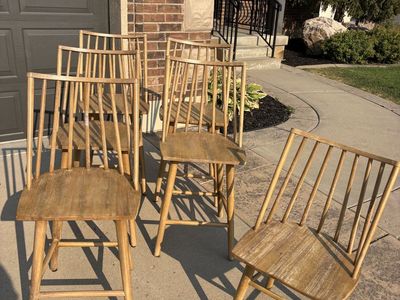 Set of 5 Mid-Century Modern Style Wooden Spindle Back Counter height Bar Stools and 1 Chair