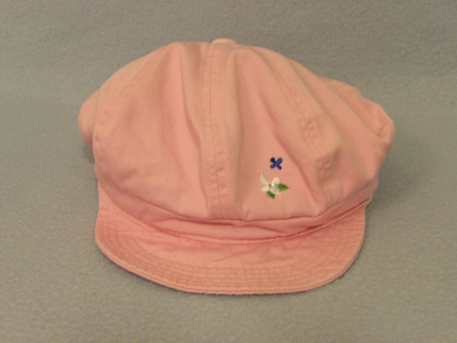Girl's Pink Hat with Flower Embroidery - fits older toddlers to younger tweens