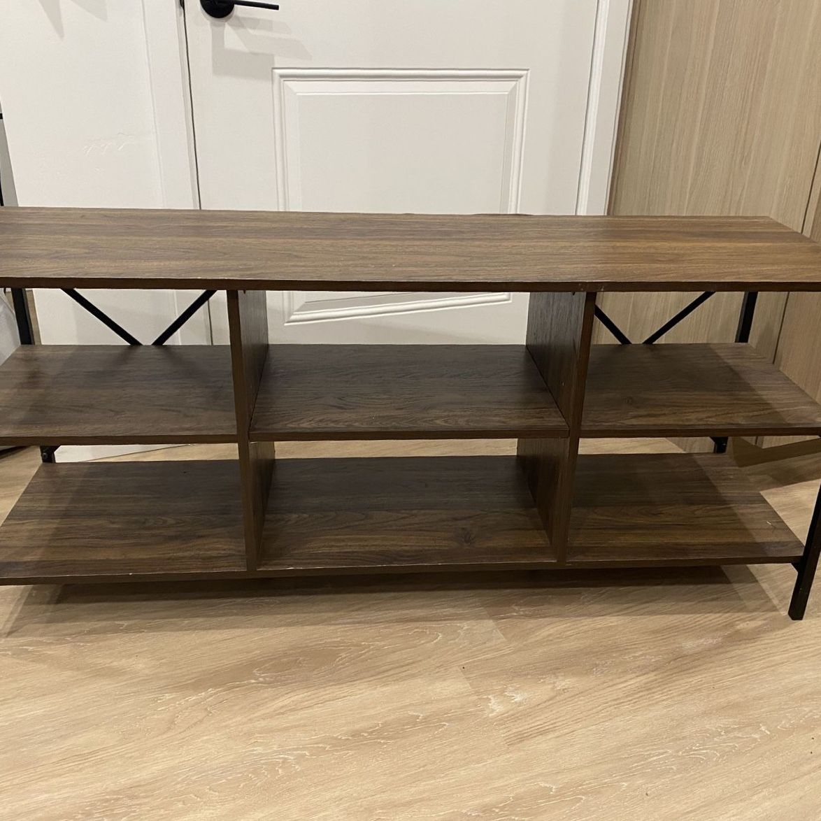 Industrial Style Dark Wood Look TV Stand / Console Table with Metal Frame - Used