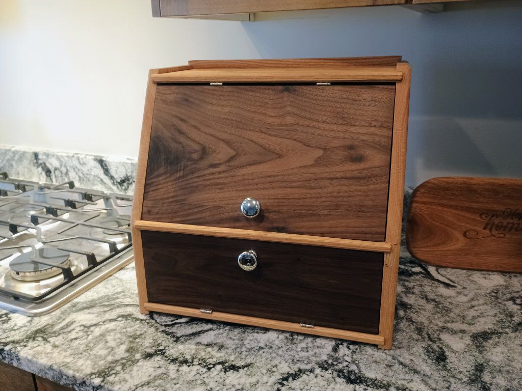 Handbuilt Red Oak and Walnut Breadbox
