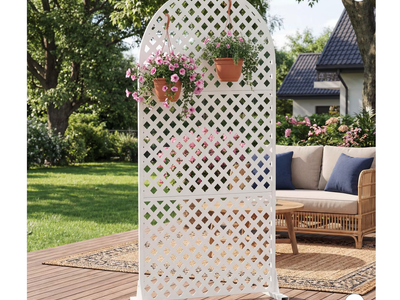 New in Box White Diamond Arched Galvanized Steel Privacy Screen, 72×35.5×15.75 inch,