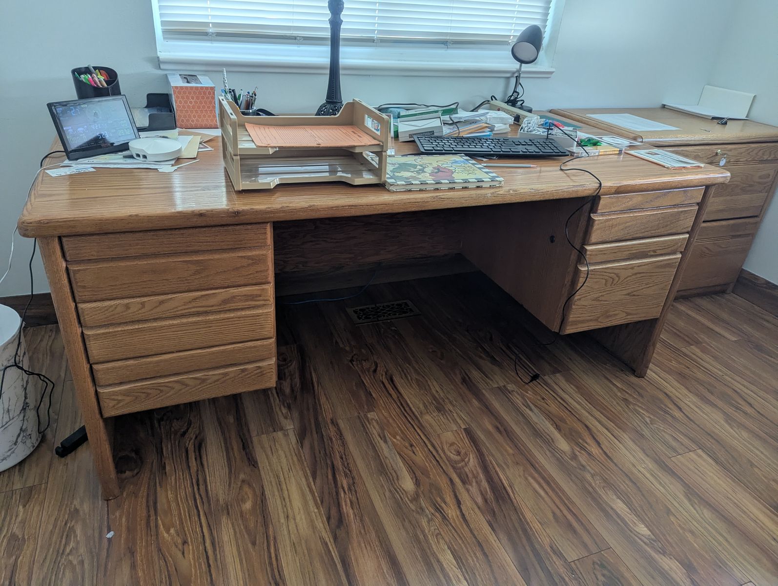 Oak Office desk & File Cabinet