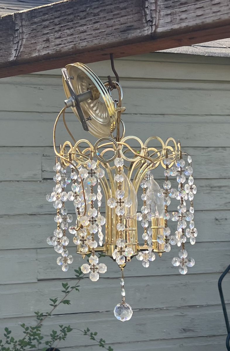 Gold & Glass Crystal Vintage Chandeliers 4 Availab