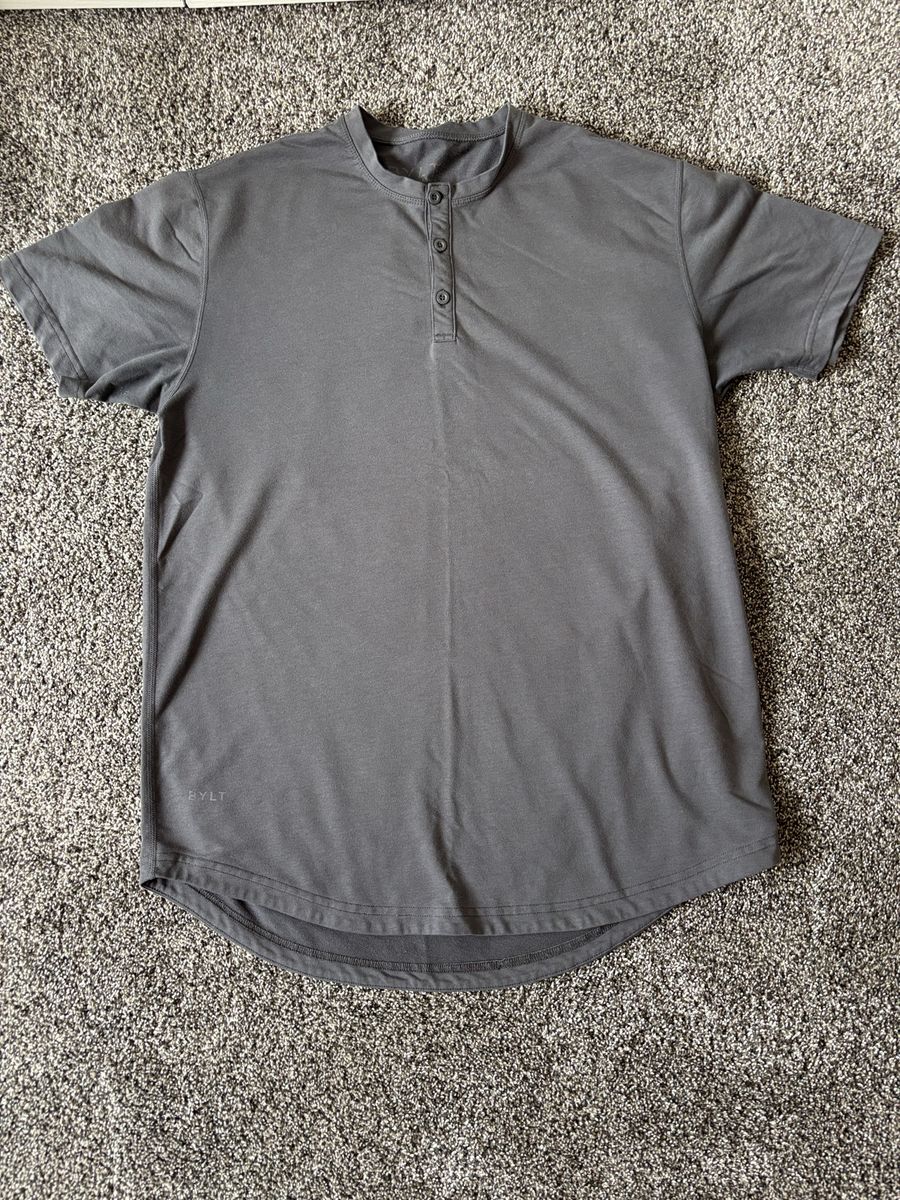 BYLT Drop Cut Henley Men's Gray Shirt- Size Medium 
