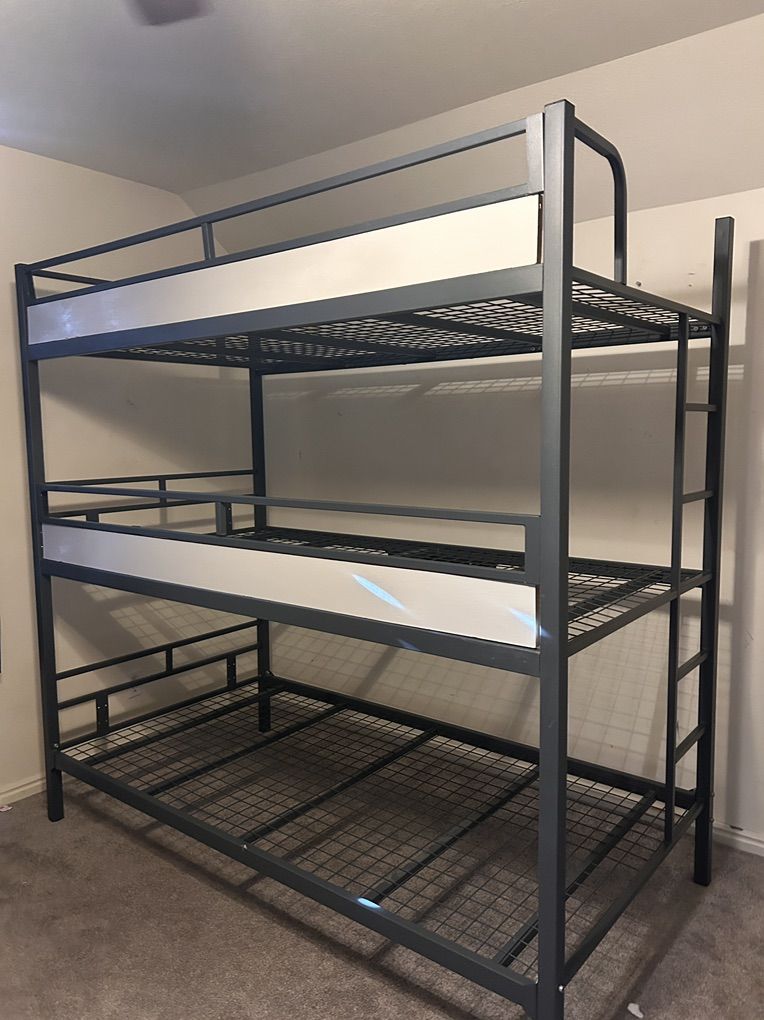Sturdy Grey Metal Triple Bunk Bed