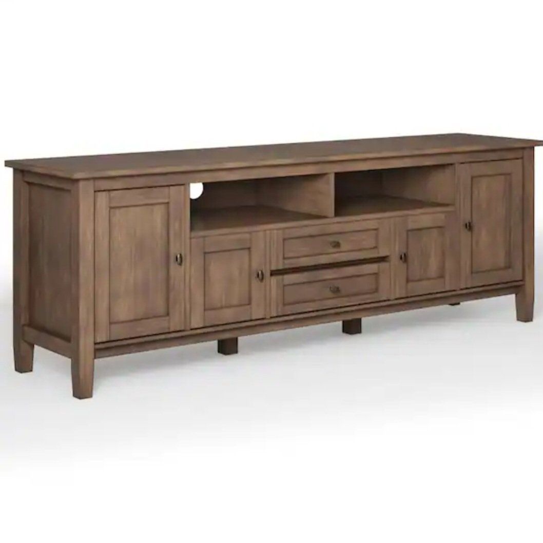 New Simpli Home 72" Warm Shaker Solid Wood TV and Media Stand