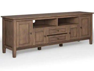 New Simpli Home 72" Warm Shaker Solid Wood TV and Media Stand